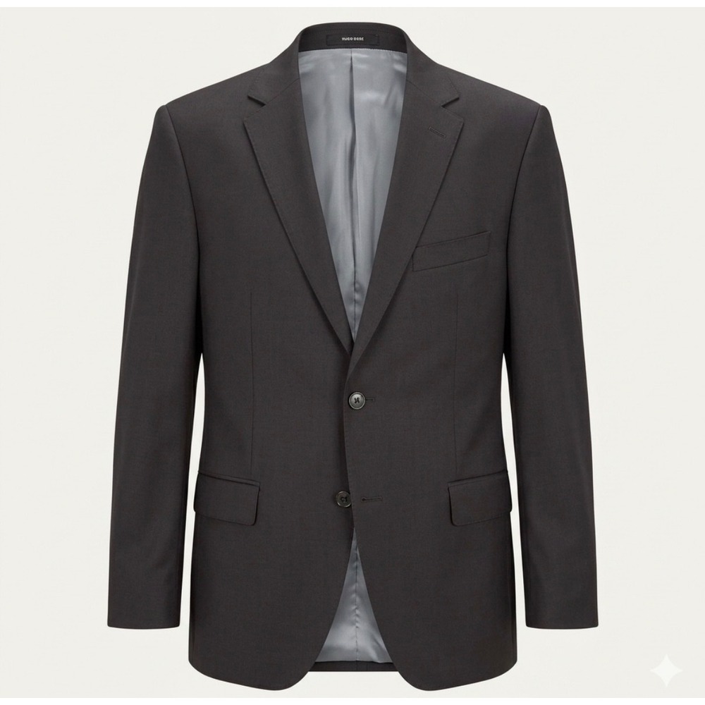 Hugo Boss Blazer Men 42R Charcoal Grey 100% Virgin Wool 2 Button Suit Jacket
